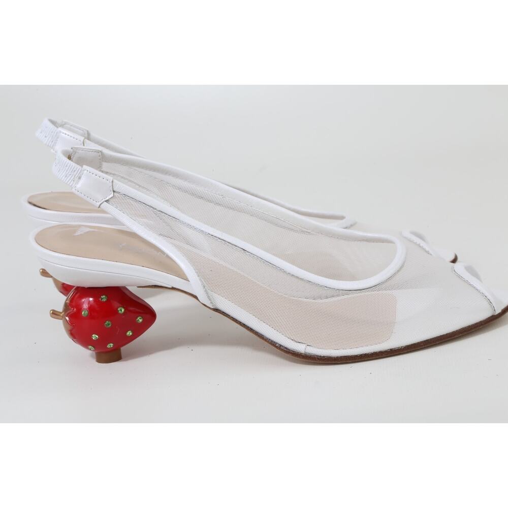 Vintage RAMON TENZA Strawberry Heels White Mesh Slingback Pumps Designer 6.5 M - Picture 4 of 14